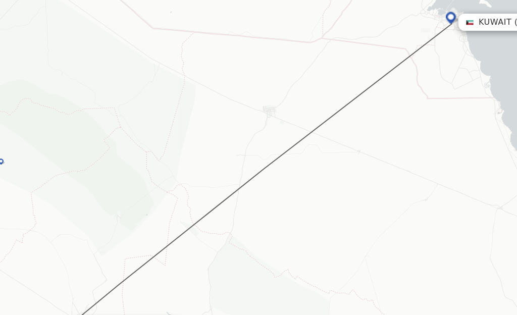 Flights from Gassim to Kuwait route map
