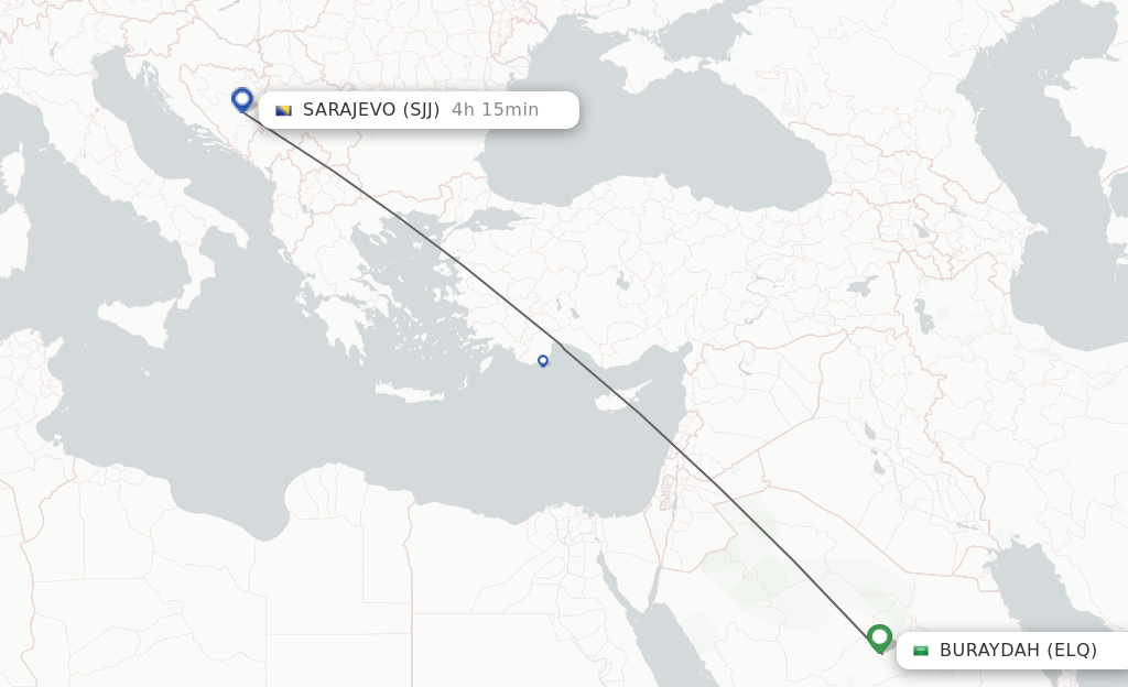 Flights from Gassim to Sarajevo route map