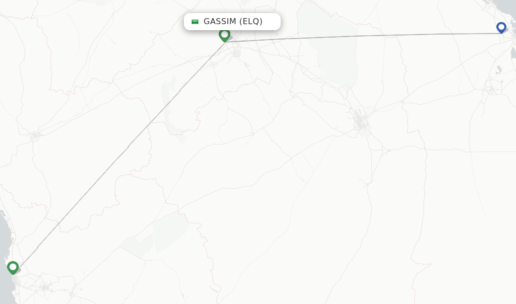 Route map with flights from Gassim with Flynas