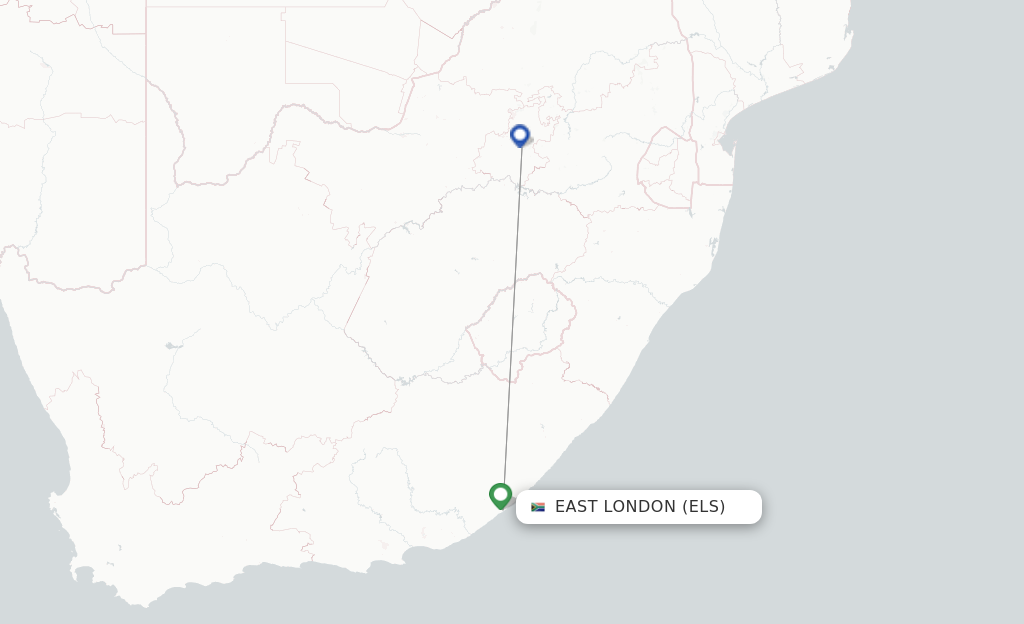 Route map with flights from East London with Airlink