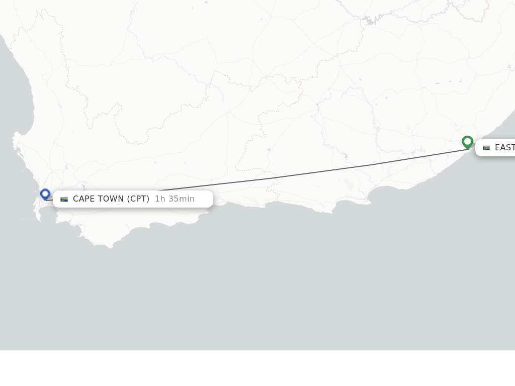 Flights from East London to Cape Town route map