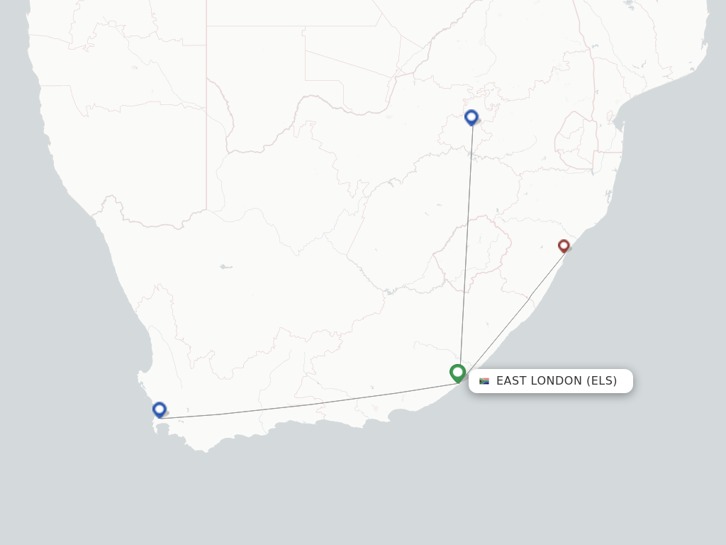 Flights from East London to Durban route map