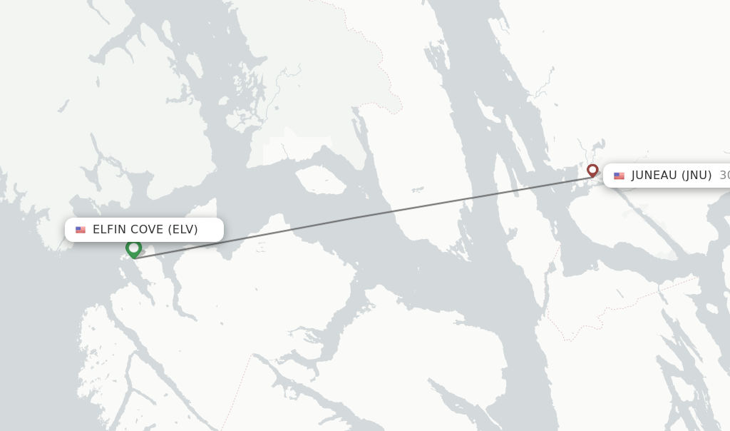Flights from Elfin Cove to Juneau route map