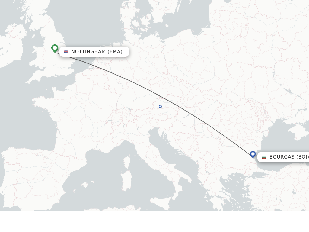 Flights from Leicestershire to Burgas route map