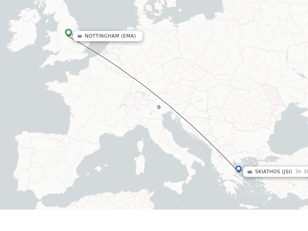 Flights from Leicestershire to Skiathos route map