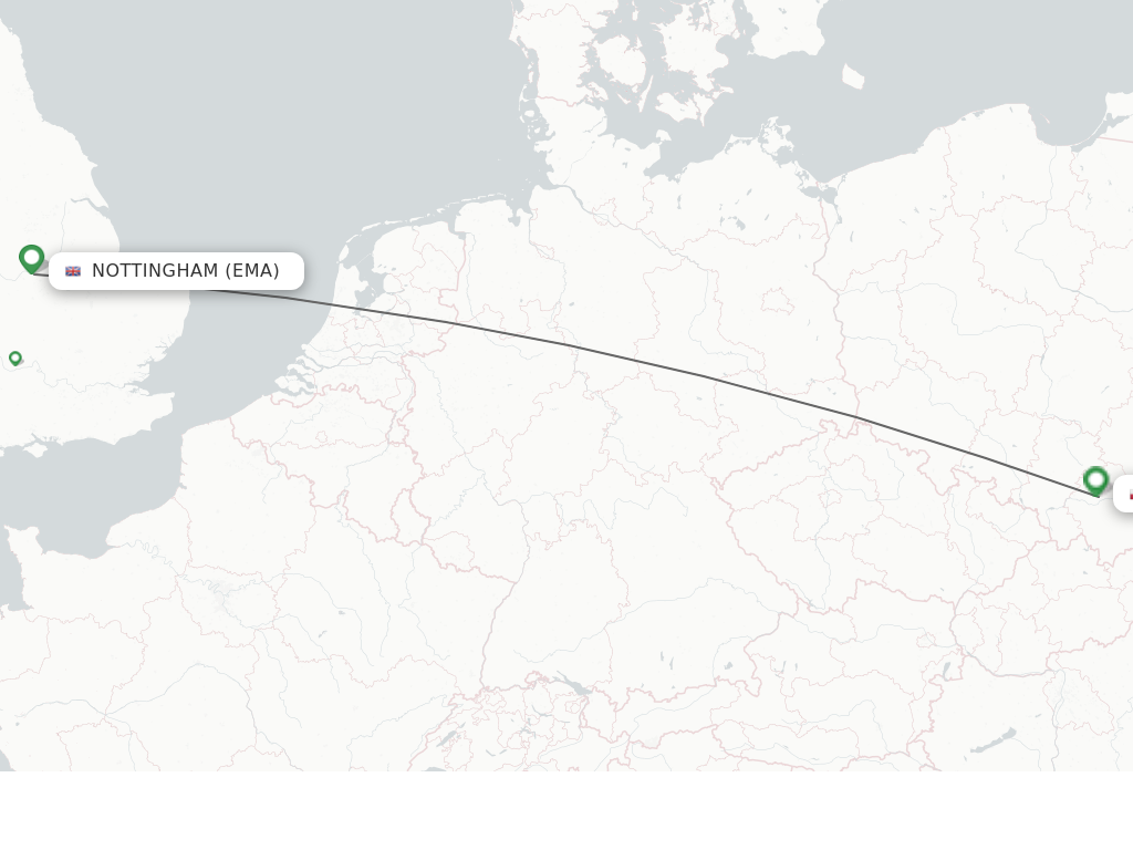 Flights from Leicestershire to Krakow route map
