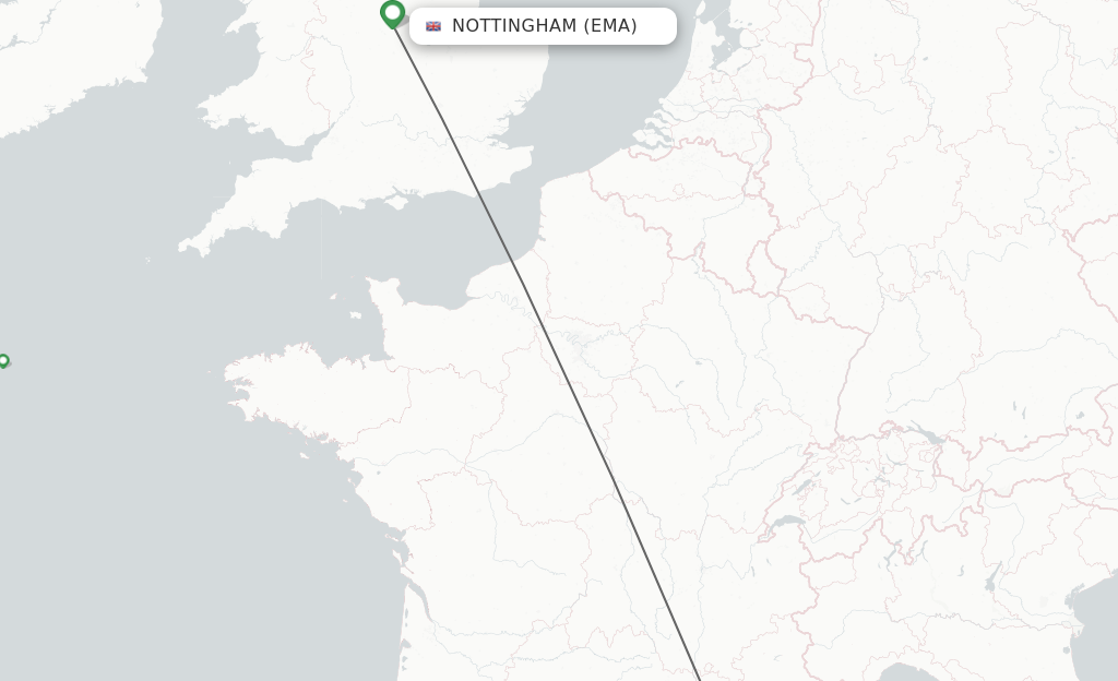 Flights from Leicestershire to Marseille route map