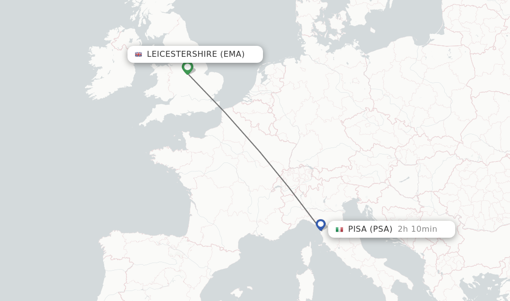 Flights from Leicestershire to Pisa route map