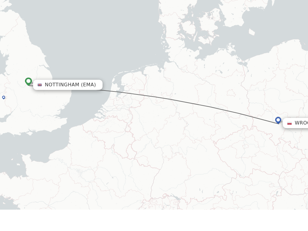 Flights from Leicestershire to Wroclaw route map