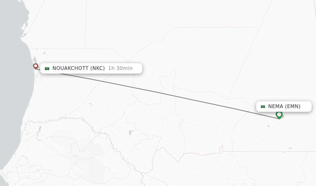 Flights from Nema to Nouakchott route map