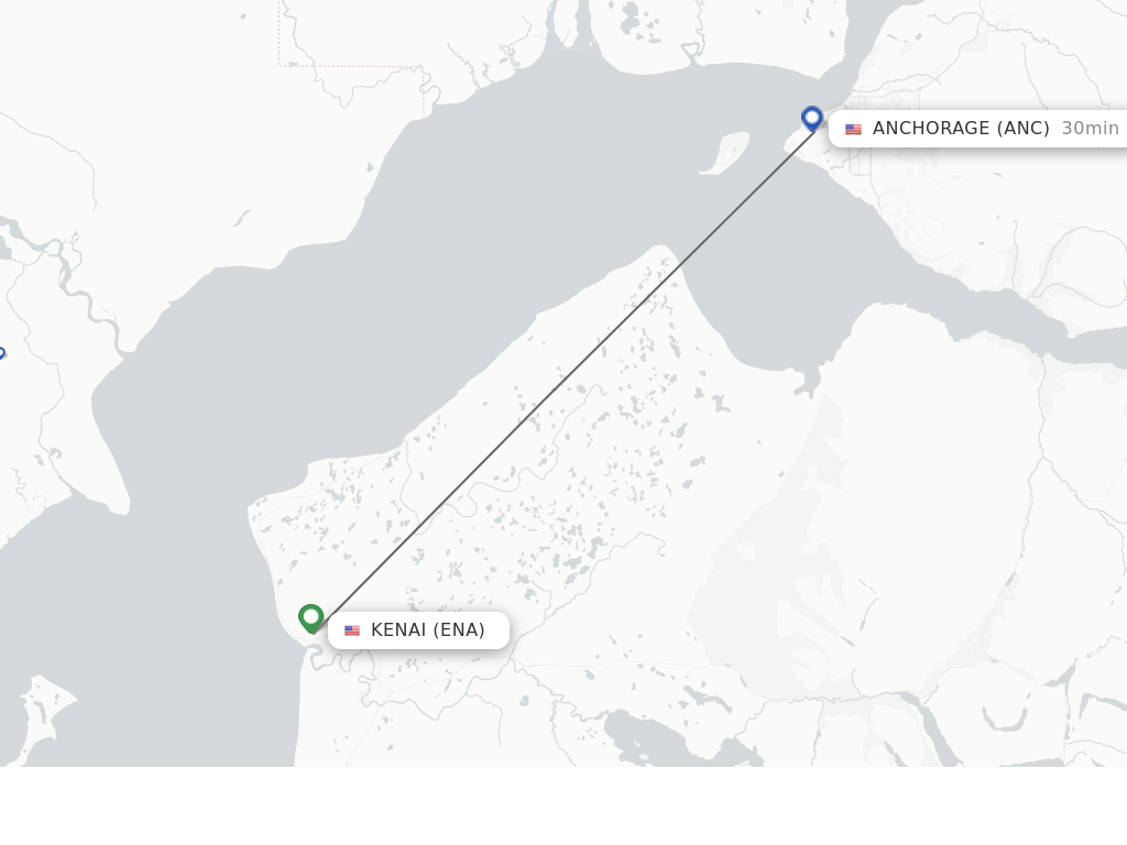Flights from Kenai to Anchorage route map