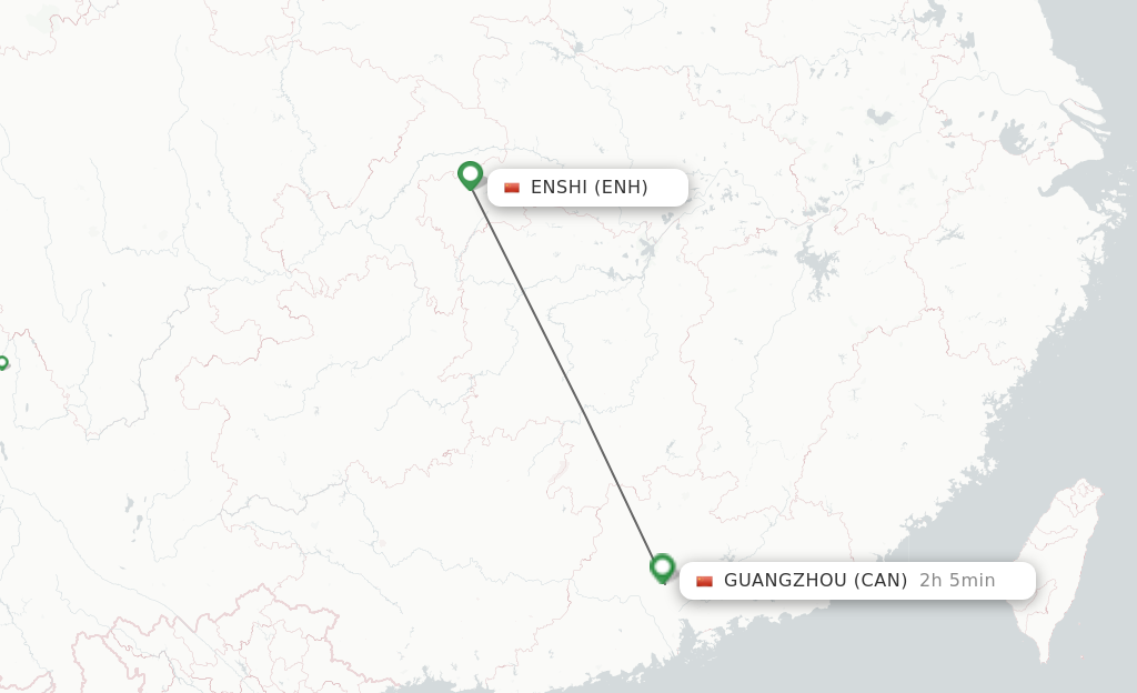 Flights from Enshi to Guangzhou route map