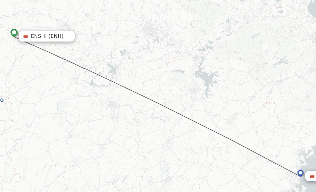 Flights from Enshi to Fuzhou route map