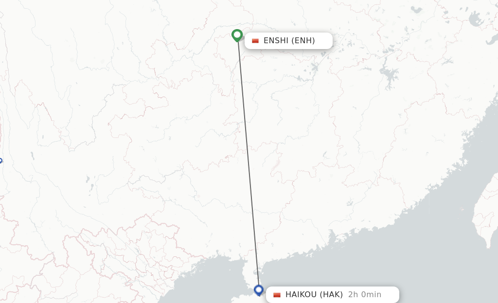Flights from Enshi to Haikou route map