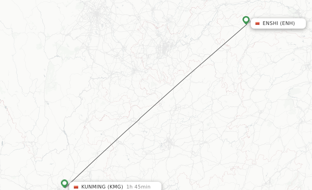 Flights from Enshi to Kunming route map