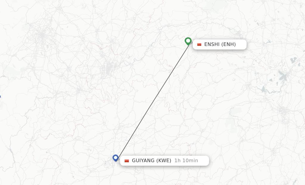 Flights from Enshi to Guiyang route map