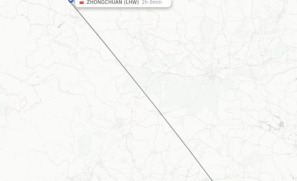 Flights from Enshi to Zhongchuan route map