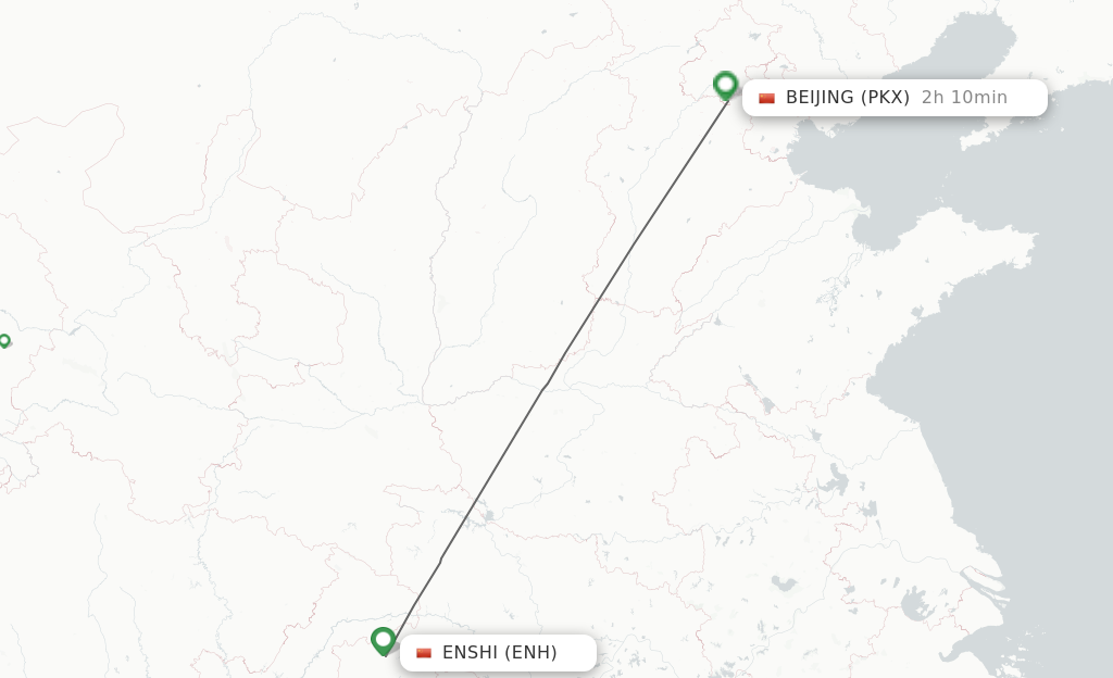 Flights from Enshi to Beijing route map