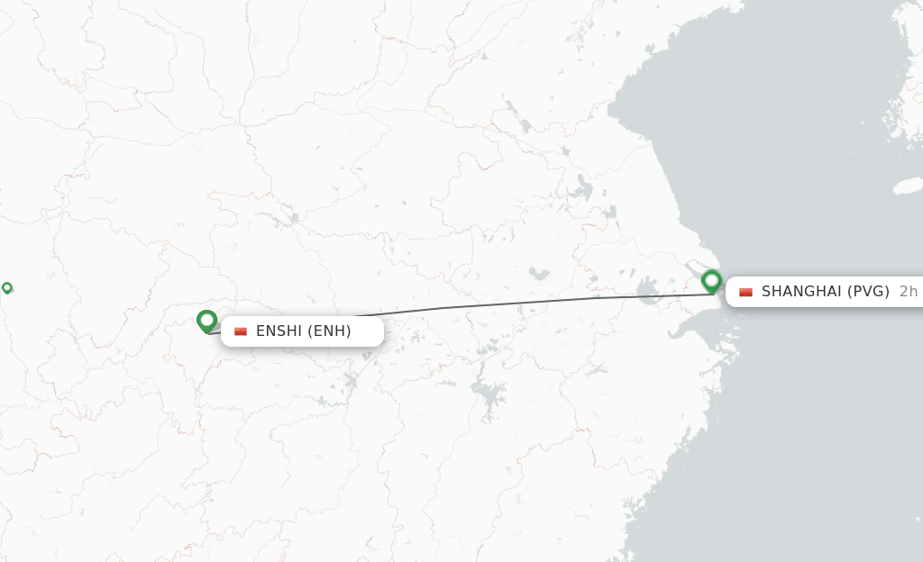 Flights from Enshi to Shanghai route map