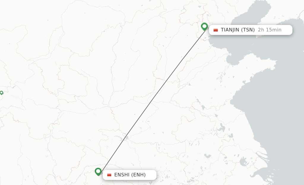Flights from Enshi to Tianjin route map