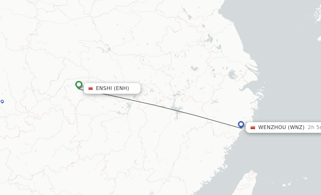 Flights from Enshi to Wenzhou route map
