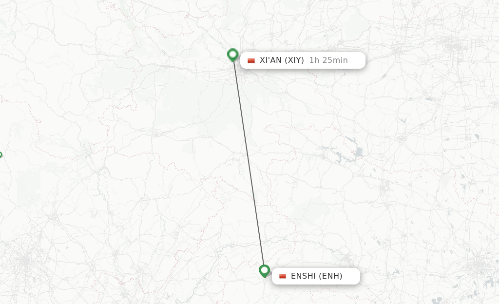 Flights from Enshi to Xi'an route map