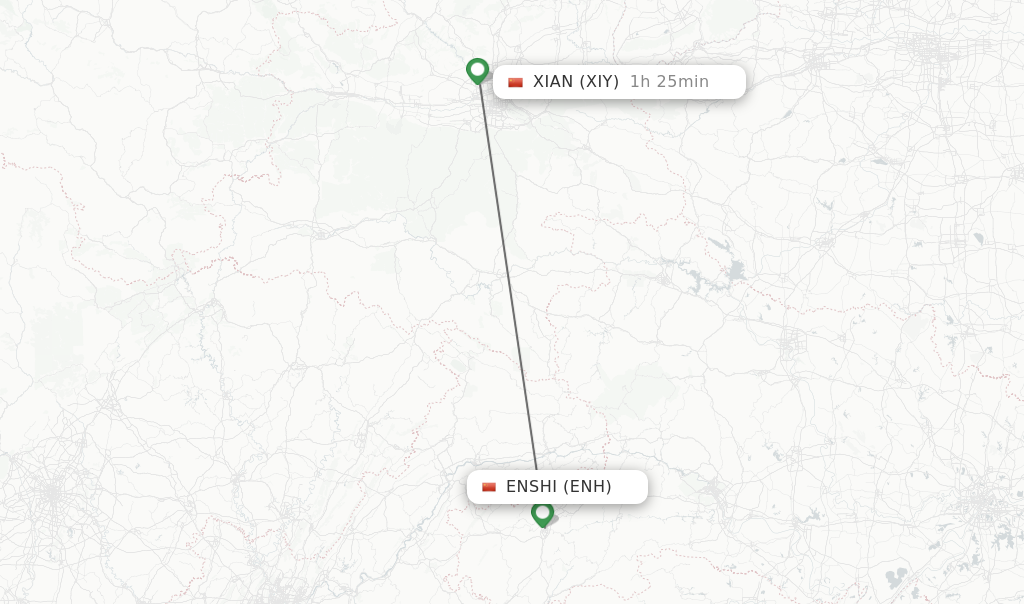 Flights from Enshi to Xian route map