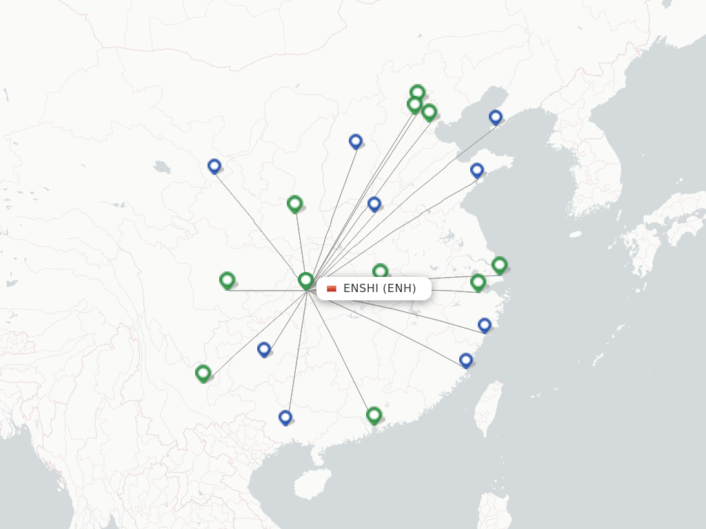 Flights from Enshi to Qingdao route map