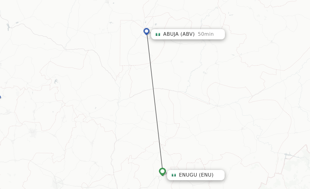 Flights from Enugu to Abuja route map
