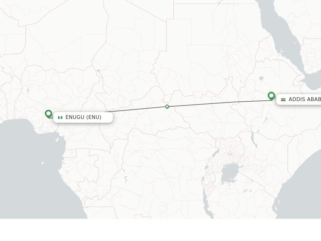 Flights from Enugu to Addis Ababa route map