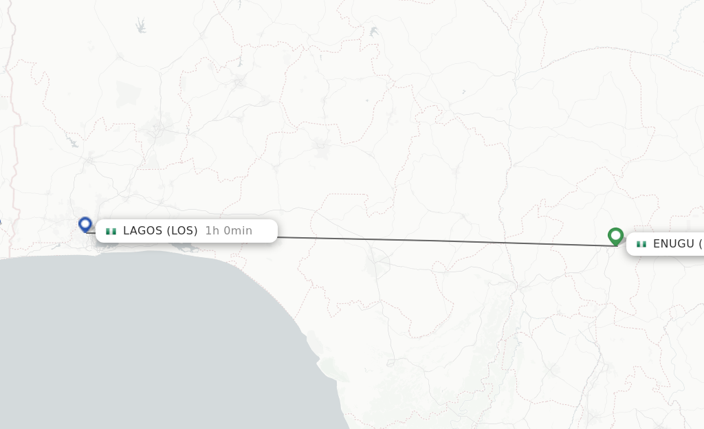 Flights from Enugu to Lagos route map