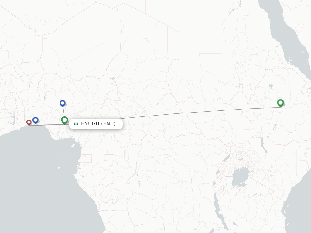 Route map with flights from Enugu with Dana Airlines