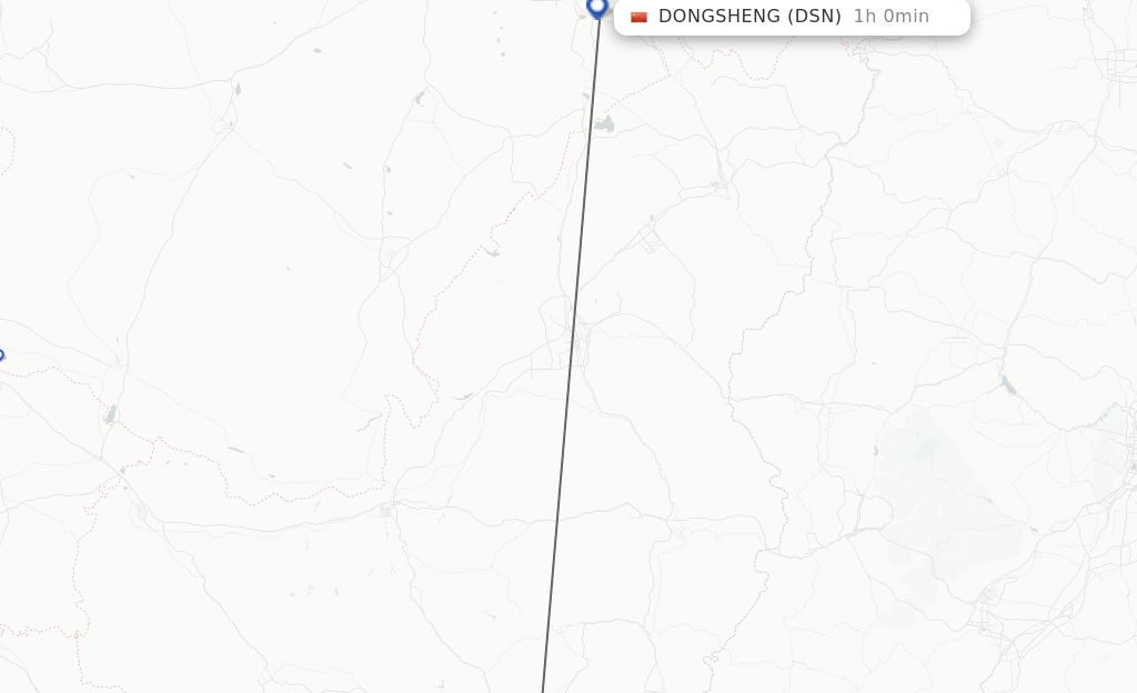 Flights from Yan'an to Dongsheng route map