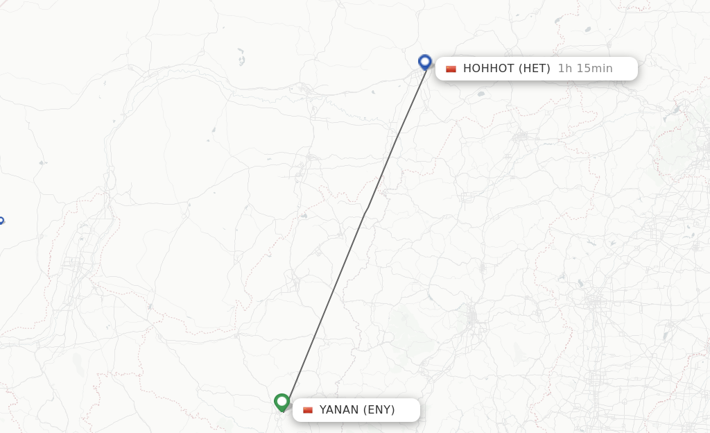 Flights from Yan'an to Hohhot route map
