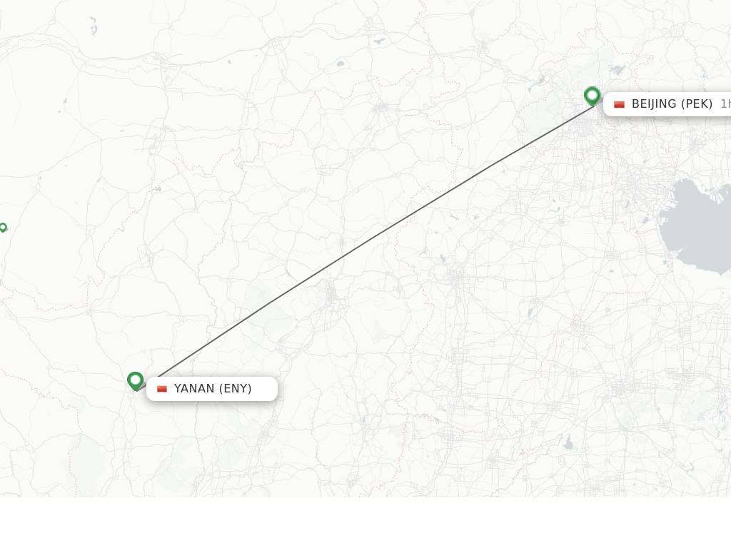 Flights from Yan'an to Beijing route map