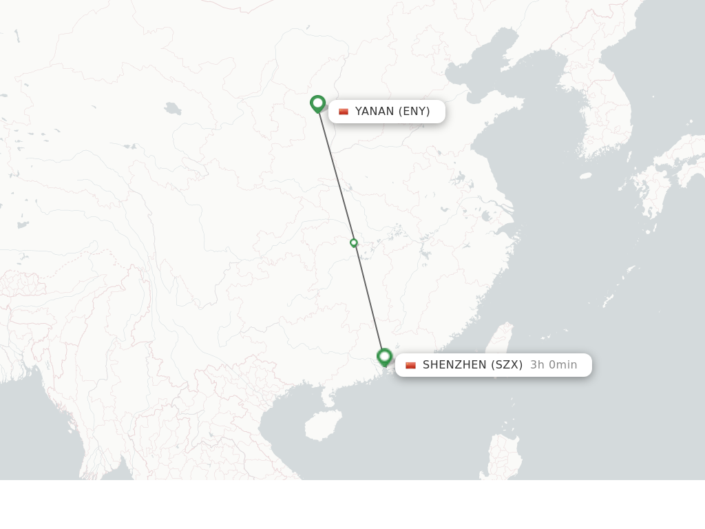 Flights from Yan'an to Shenzhen route map