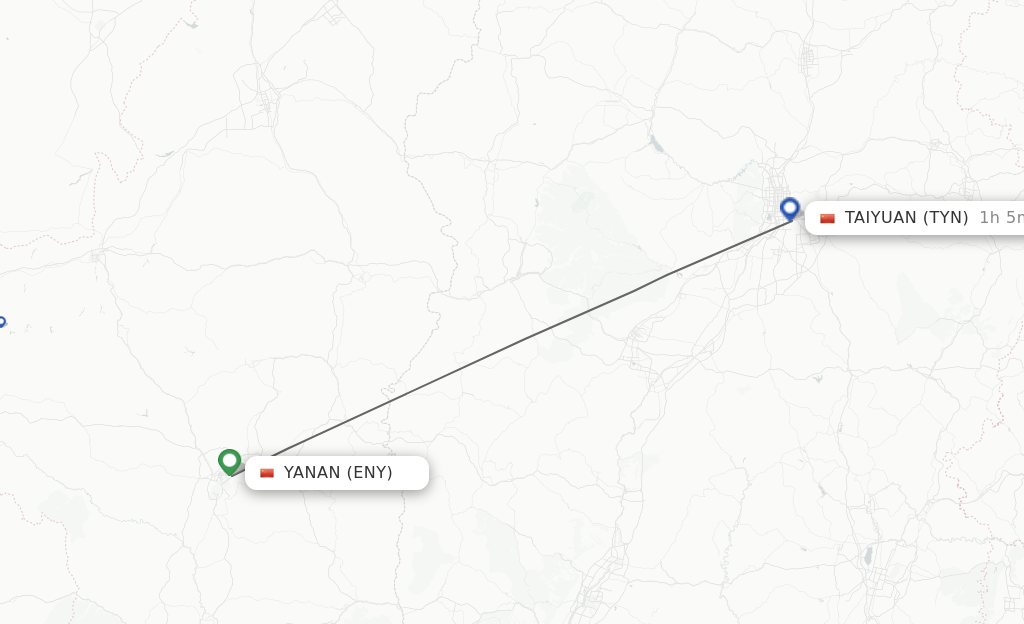 Flights from Yan'an to Taiyuan route map