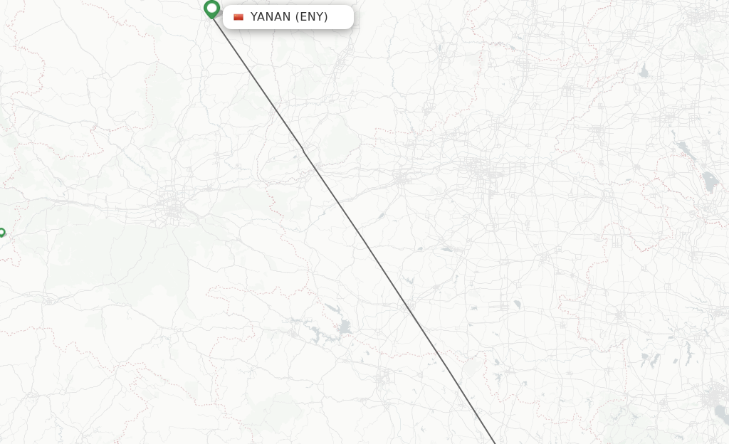 Flights from Yan'an to Wuhan route map