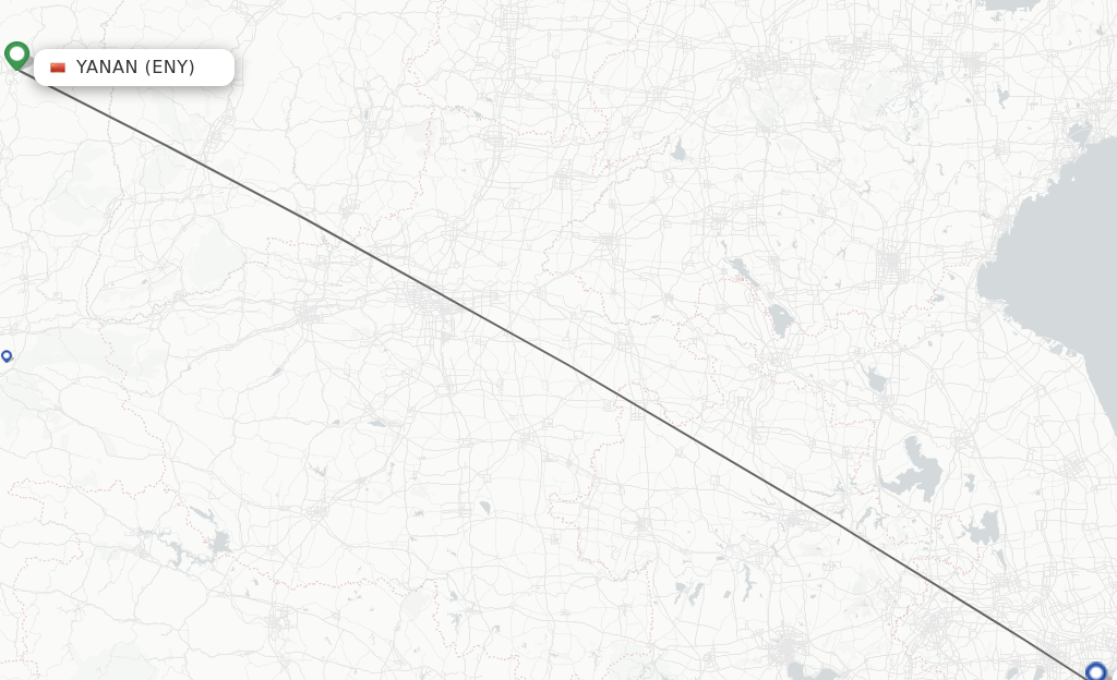 Flights from Yan'an to Wuxi route map