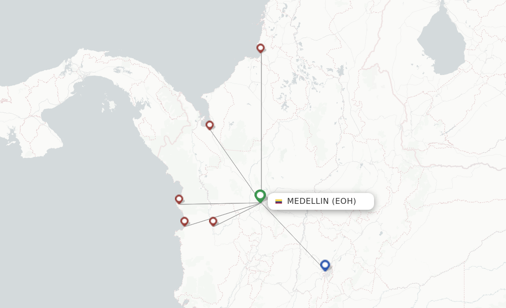 Route map with flights from Medellin with SATENA