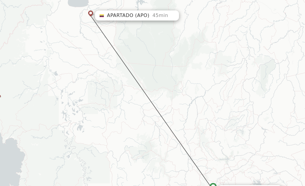 Flights from Medellin to Apartado route map