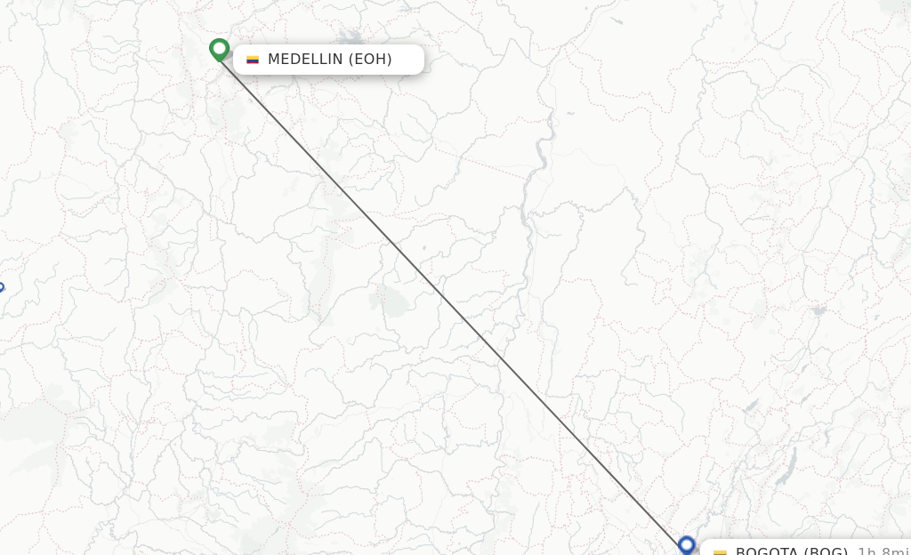 Flights from Medellin to Bogota route map
