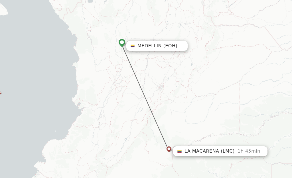 Flights from Medellin to La Macarena route map