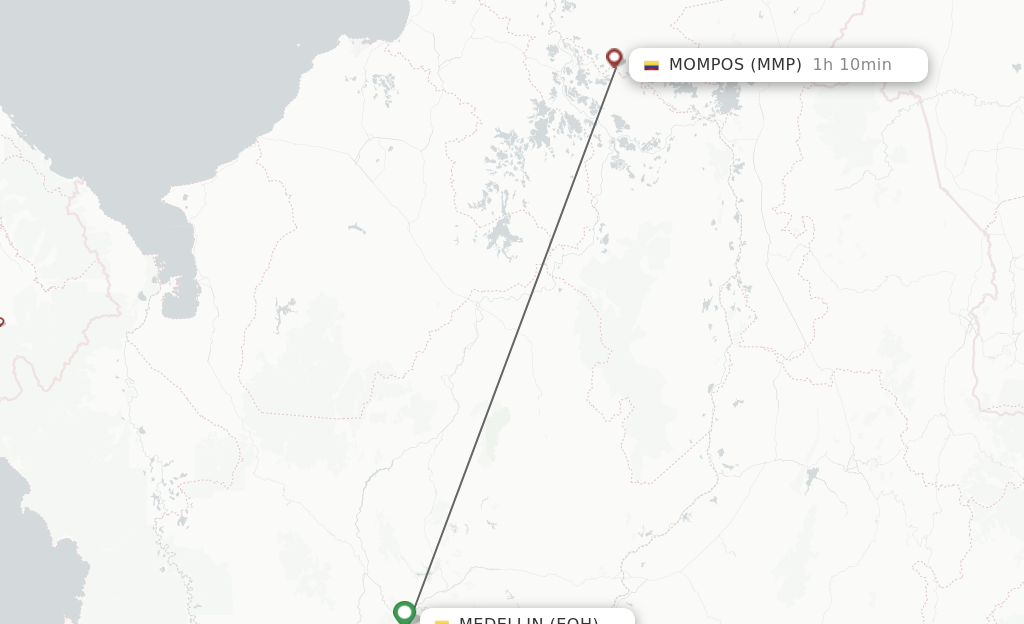 Flights from Medellin to Mompos route map