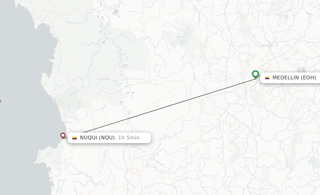 Flights from Medellin to Nuqui route map
