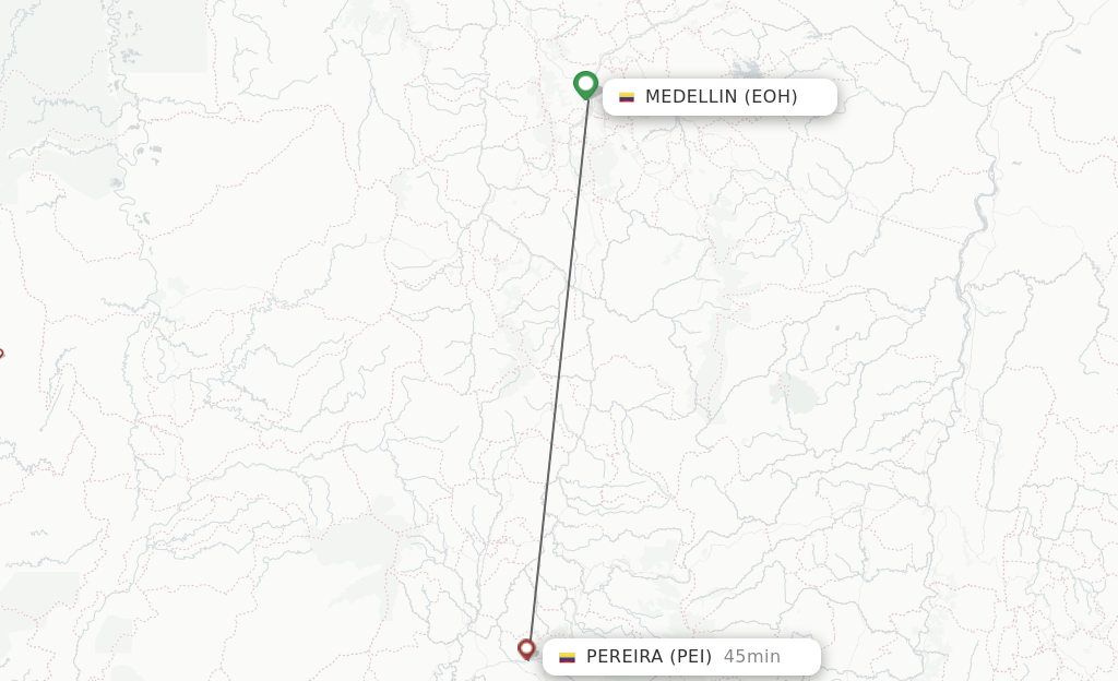 Flights from Medellin to Pereira route map