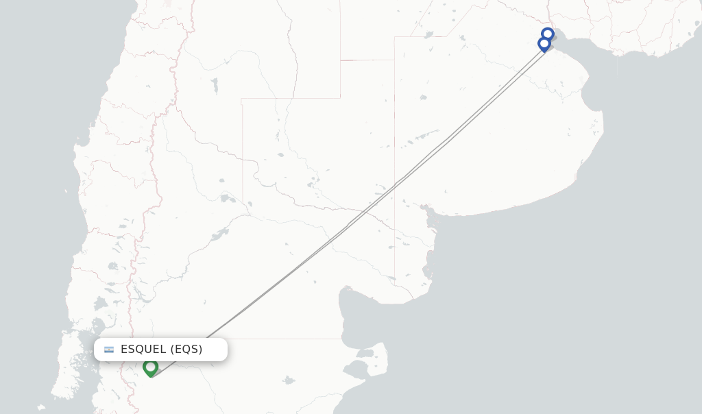 Route map with flights from Esquel with Aerolineas Argentinas