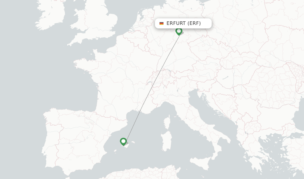 Route map with flights from Erfurt with Eurowings