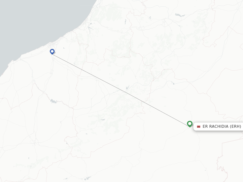 Flights from Errachidia to Rabat route map
