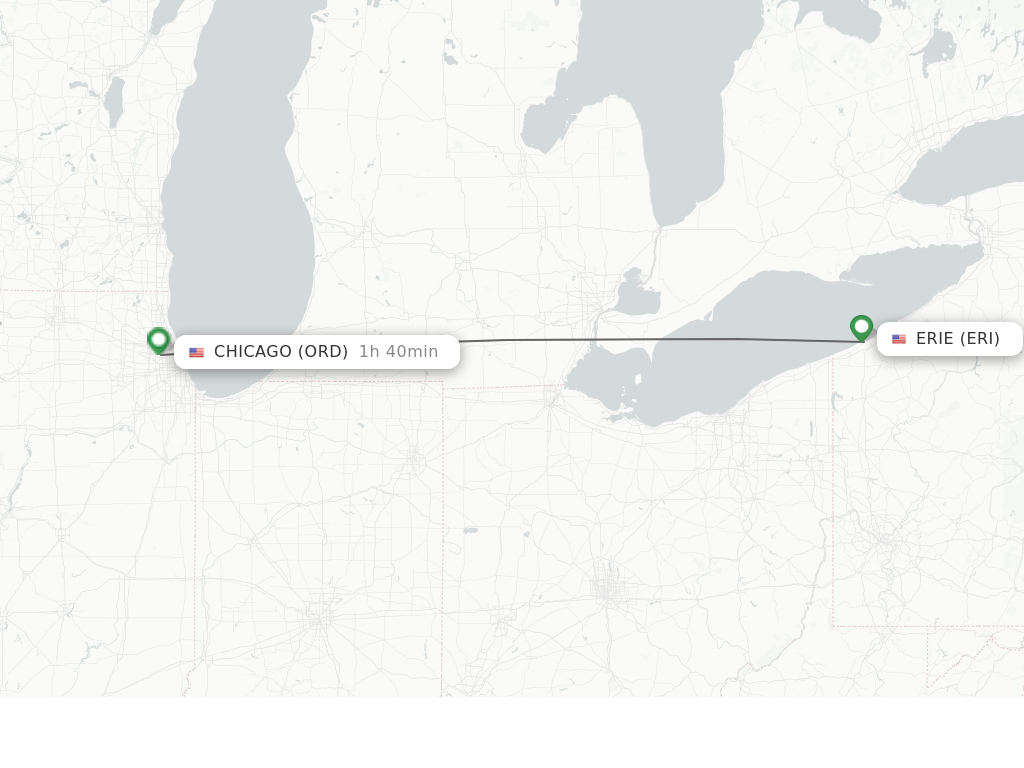 Flights from Erie to Chicago route map